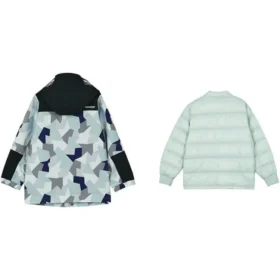 Costum cu jachetă cu glugă și fermoar cu imprimeu integral „Teal Black White”