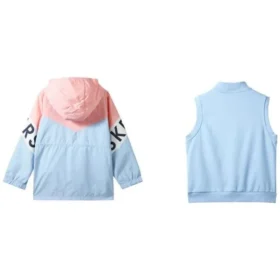 Costum sport cu glugă și fermoar cu imprimeu cu litere „Blue Pink”