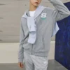 Jachetă casual colorată cu glugă și fermoar „Grey White”