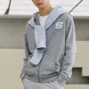 Jachetă casual colorată cu glugă și fermoar „Grey White”