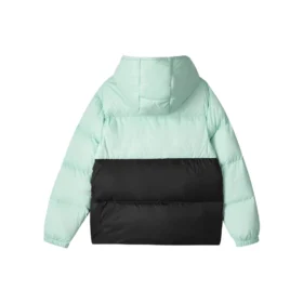 Jachetă casual din puf țesută cu glugă și blocuri de culoare „Verde Negru”