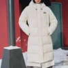 Jachetă casual lungă cu glugă din puf țesut „Alb”