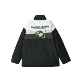 Jachetă cu puf cu fermoar și imprimeu cu litere din seria Sport Lifestyle „Negru Alb Verde”