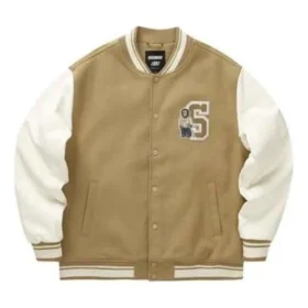 Jachetă de baseball cu imprimeu cu litere „Tan White Black”