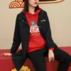 Jachetă lungă casual din seria CNY „Negru-Roșu”