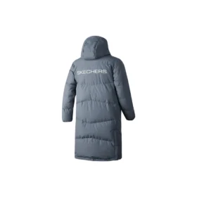 Jachetă lungă din puf cu glugă și imprimeu cu litere „Teal”