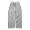 Pantaloni casual cu talie elastică, croi drept și picior larg „Gri Negru”