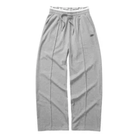 Pantaloni casual cu talie elastică, croi drept și picior larg „Gri Negru”