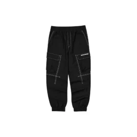 Pantaloni sport din tricot cu talie medie, manșete elastice țesute „Negru”