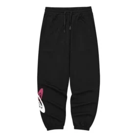 Pantaloni sport din tricot larg, cu talie medie și imprimeu cu litere „Black White”