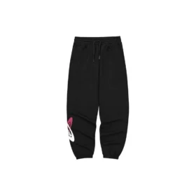 Pantaloni sport din tricot larg, cu talie medie și imprimeu cu litere „Black White”