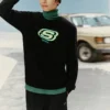 Pulover casual colorat din seria Brand Crew „Negru-verde”