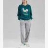 Pulover casual cu imprimeu „Green White”