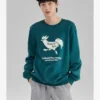 Pulover casual cu imprimeu „Green White”