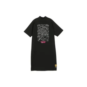 Rochie casual cu jumătate de fermoar și imprimeu logo „Alb Roz Negru”