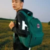 Rucsac retro din țesătură cu fermoar pentru elevi „Green”