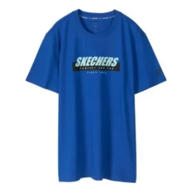 Tricou cu mânecă scurtă și imprimeu Skechers pentru bărbați, albastru