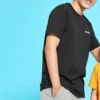Tricou cu mânecă scurtă, imprimeu, stil cuplu, negru