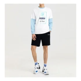 Tricou cu mâneci scurte din tricot pentru bărbați Skechers cu imprimeu LOGO în culori contrastante, alb