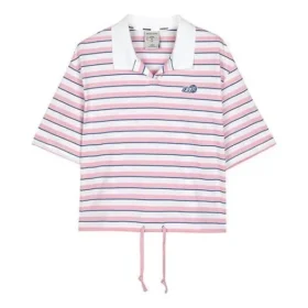 Tricou polo cu dungi „Roz Alb”