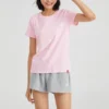 Tricou sport casual cu guler rotund și mâneci scurte, roz