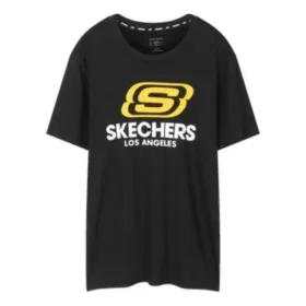 Tricou sport pentru bărbați Skechers cu guler rotund și mâneci scurte, negru